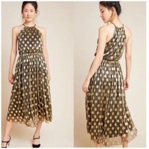 Anthropologie Gold Polka Dot Midi Dress